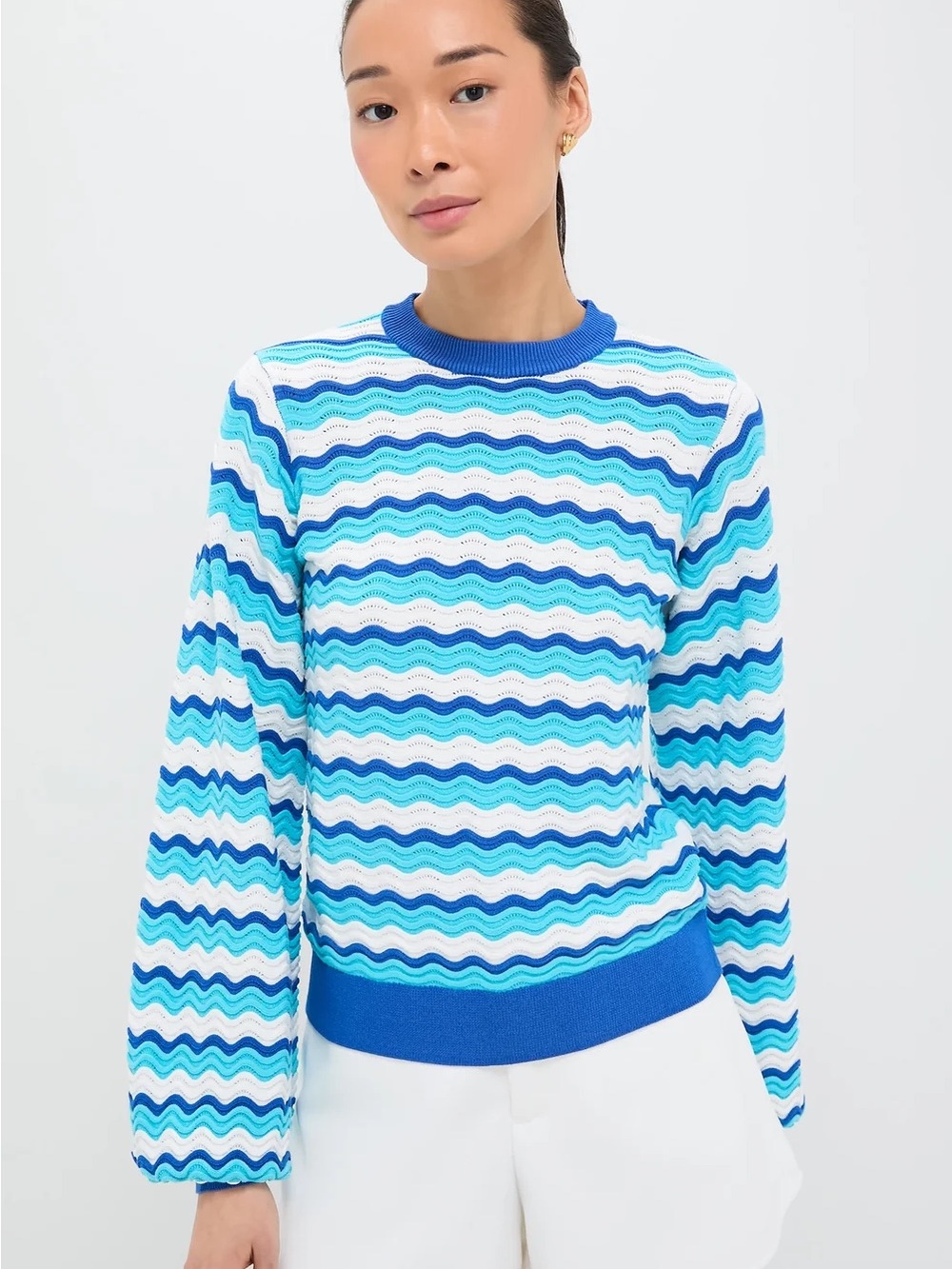 Hyacinth House Tuckernuck Wavy Stripe Crewneck Sweater in Blue NWT medium
